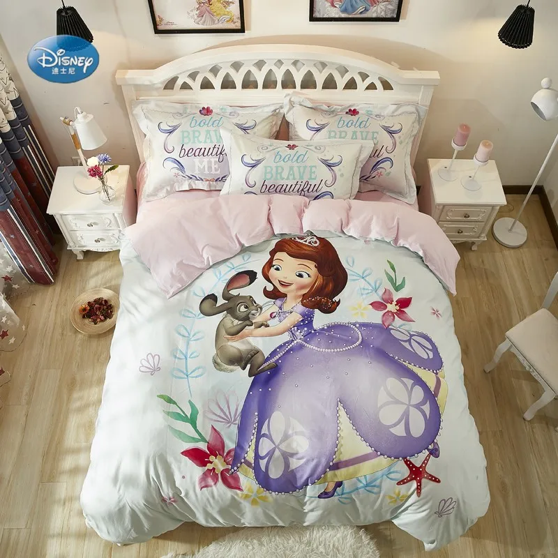 Us 79 94 30 Off Disney Sophia Sofia Bedding Sets Girl S Children S Bedroom Decor 100 Cotton Bedsheet Duvet Cover Set 3 4pcs No Filler In Bedding