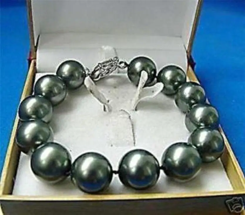 

Charming! 12mm Black South Sea Shell Pearl Bracelet 7.5" AAA@^Noble style Natural Fine jewe FREE SHIPPING