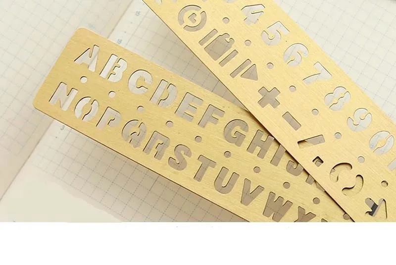 EZONE номер/алфавит лекало Золотой металлический чертежный шаблон Многофункциональный выдолбленный латунный Закладка-линейка школьные поставки