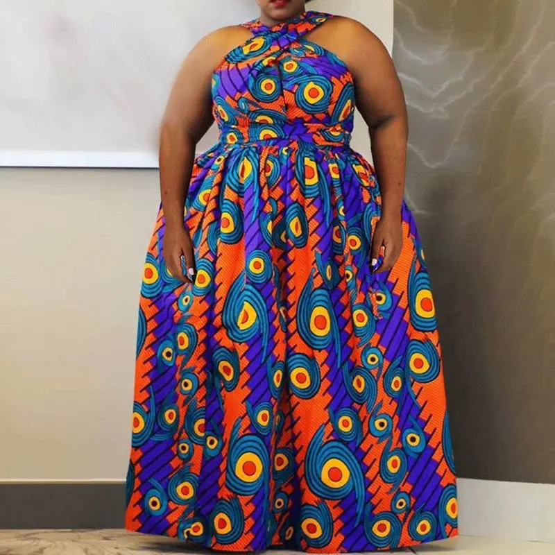 

Sexy Club African Fashion Black Girls Summer Plus Size Party Women Long Dresses Print Geometric High Waist Female Maxi Dress
