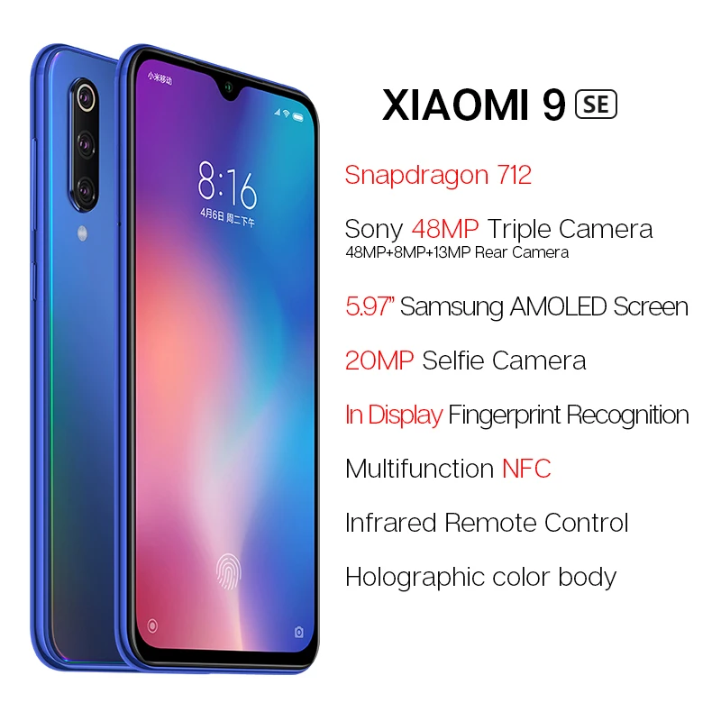 Глобальная версия Xiaomi Mi 9 SE 6GB 128GB Snapdragon 712 5,97 ''AMOLED 48MP Тройная камера мобильный телефон NFC Встроенный экран отпечаток пальца