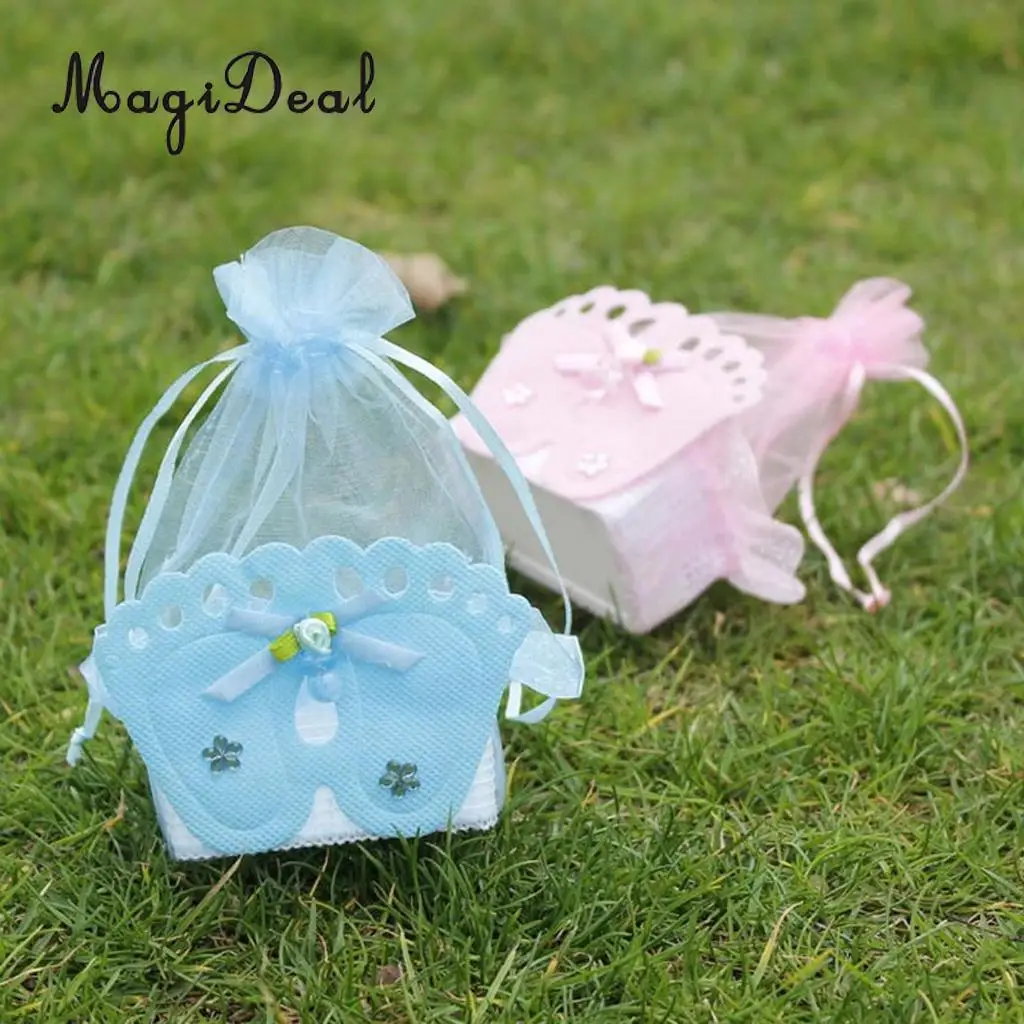 12 Pieces Baby Footprint Gift Treats Box Bags Girl Boy Baby Shower Kids Birthday Party Organza Candy Bags Favors