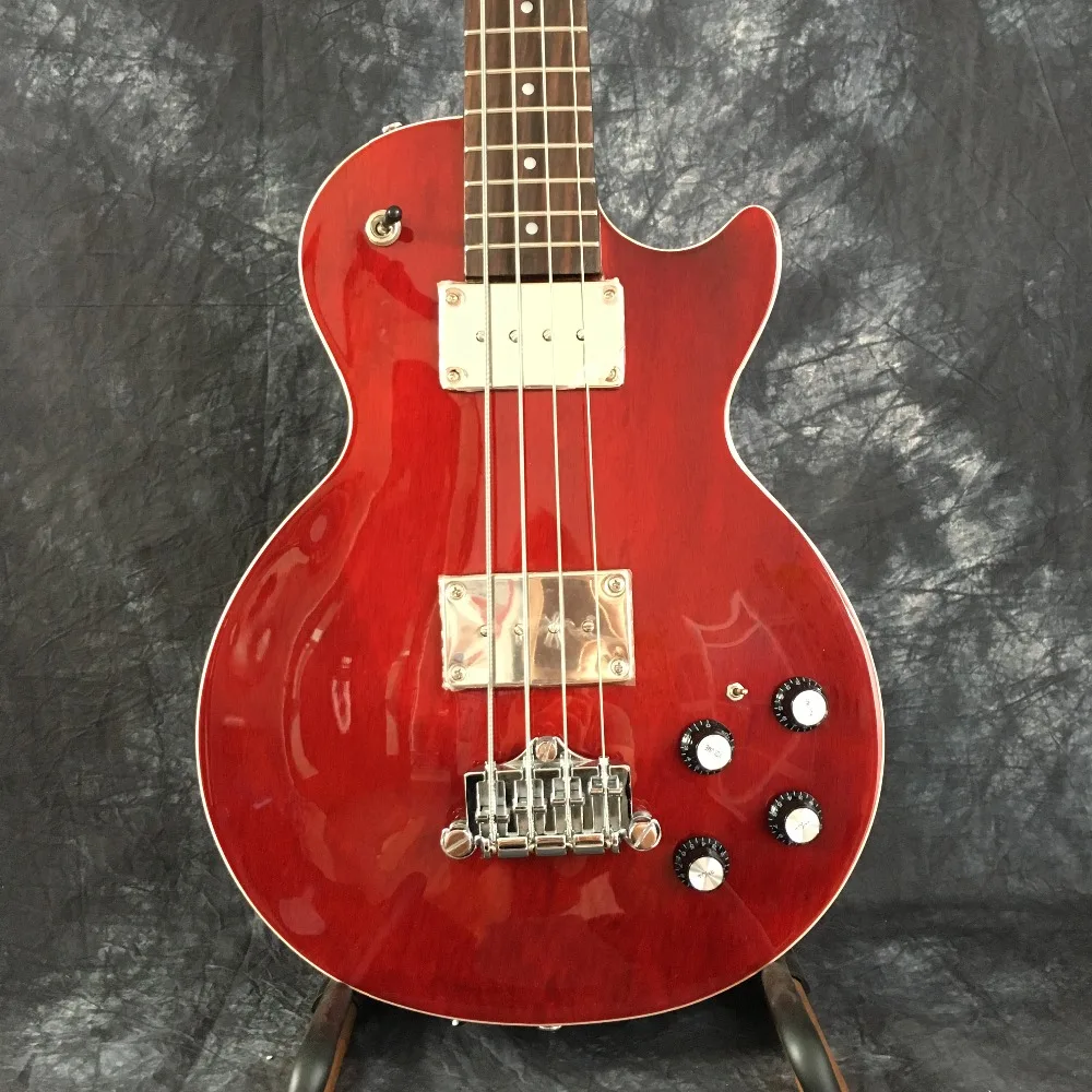 Red Custom Manufacturer 4 strings LP electric bass guitar, red hardware