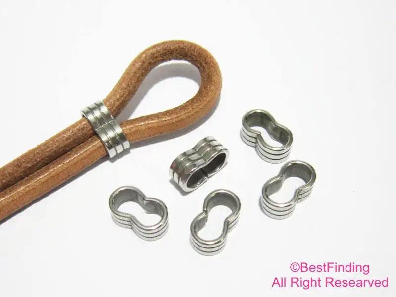 Stainless steel leather slider 5mm Round leather findings double barrel