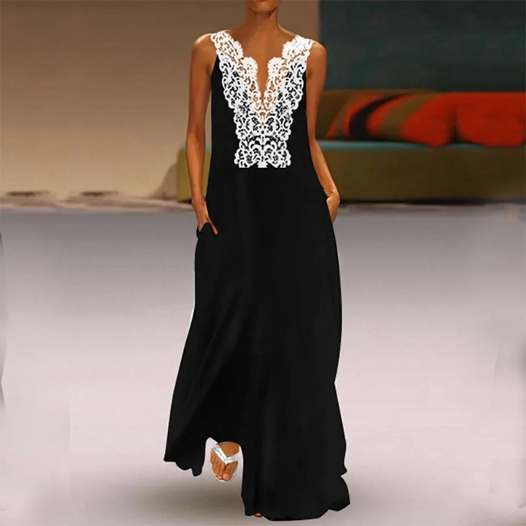

2019 Dress Summer Women's Vintage Elegant Plus Size Dress Casual Sleeveless Deep Flower Print Tank Long Maxi Dress Vesti
