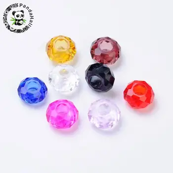 

Glass European Beads, Faceted Rondelle, Mixed Color, 14x8mm, Hole: 5mm