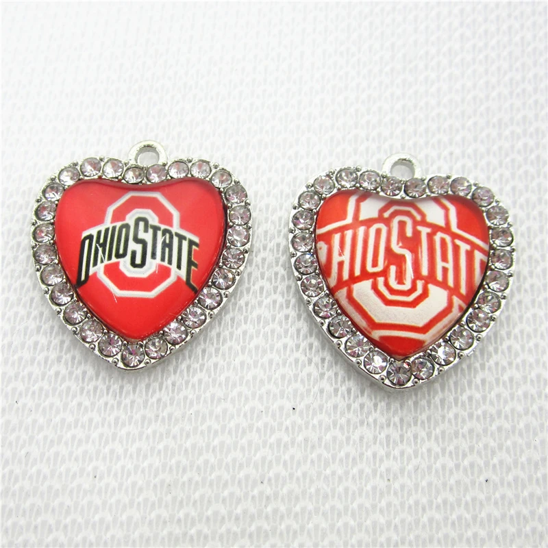 

10pcs Crystal Heart US Sports Ohio State Dangle Charms DIY Jewelry Bracelets Necklace Pendants Hanging Charms