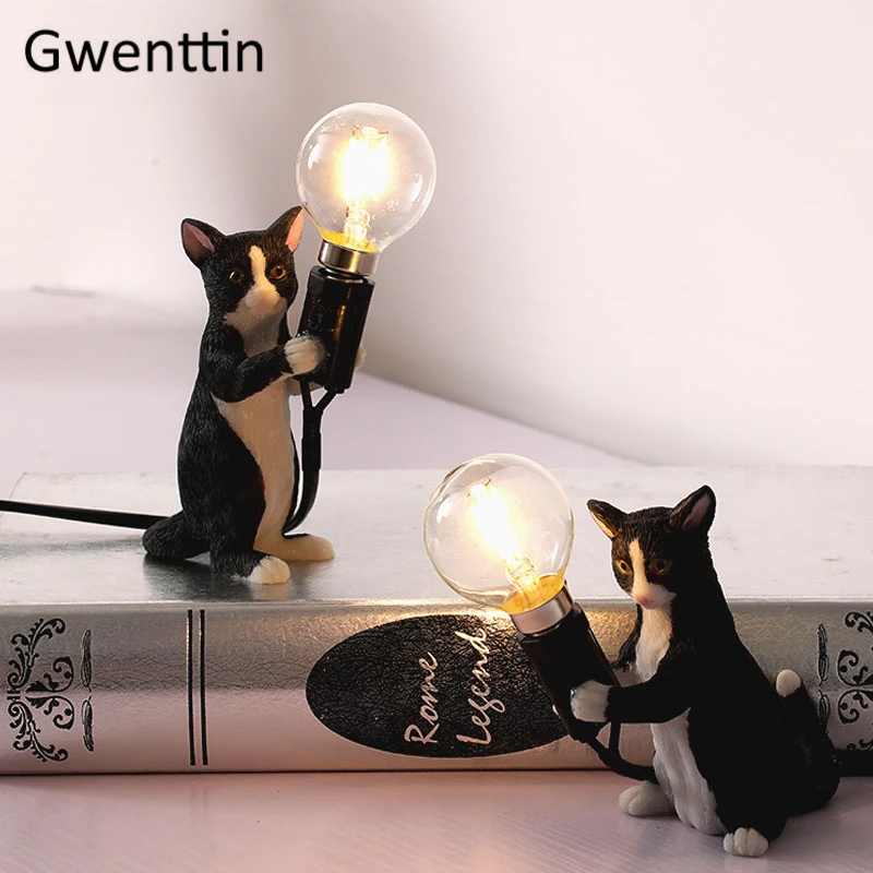 Modern Mini Resin Cat Table Lamps for Bedroom Bedside Lamp Led Stand