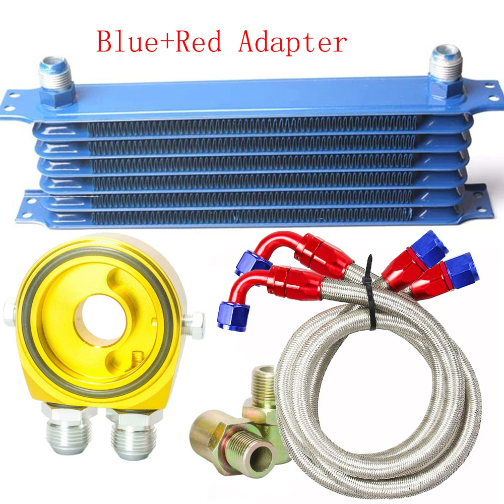 GS Universal Pure Aluminum 7 Rows Oil Cooler Kit N10 tubing Oil Filter