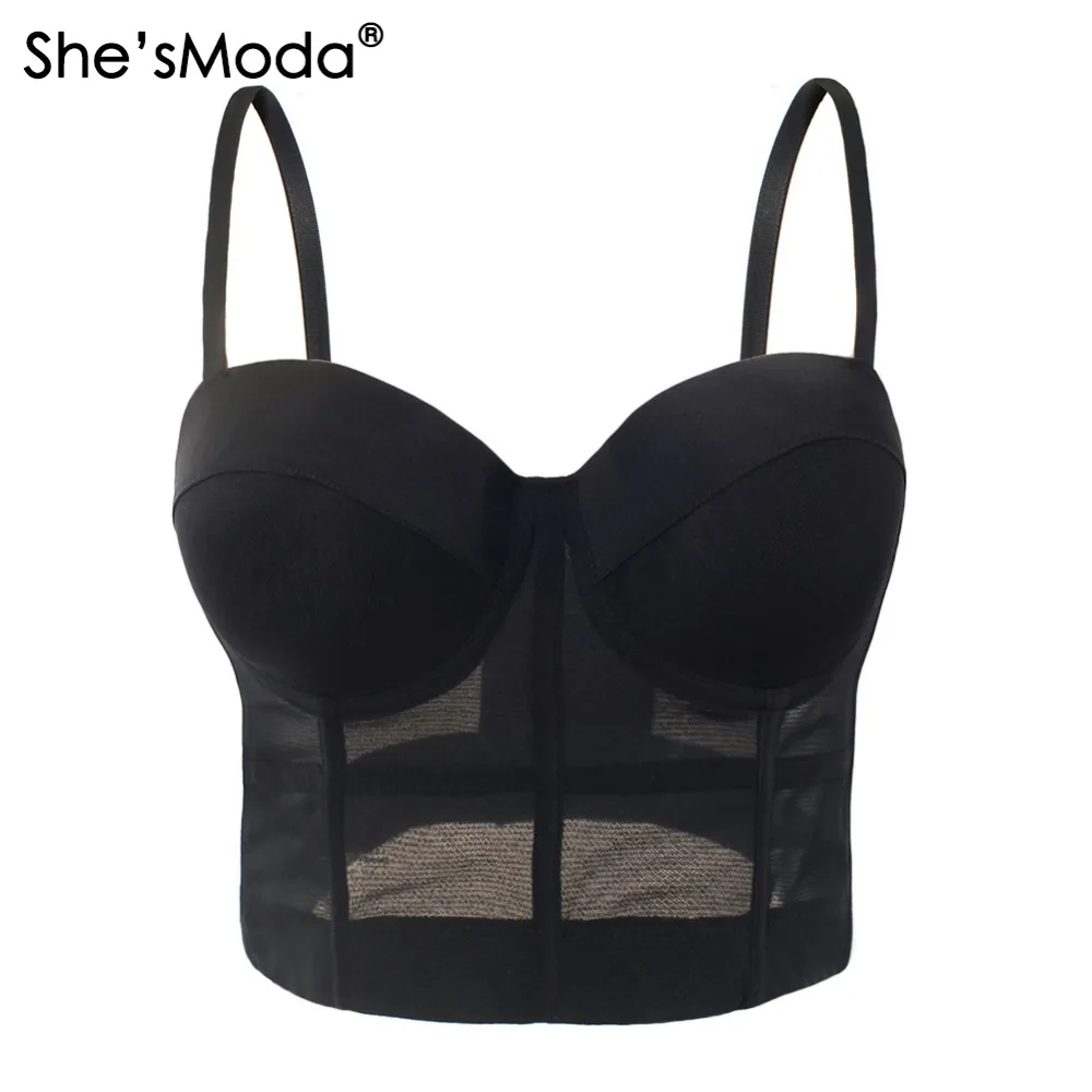 

She'sModa Mesh Push Up Bralet Women's Corset Bustier Bra Night Club Party Cropped Top Vest Plus Size