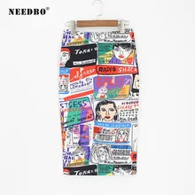 NEEDBO, Женская юбка-карандаш с мультяшным принтом, высокая талия, тонкие женские юбки, мода, юбка миди, женские юбки до колена, Jupe Femme