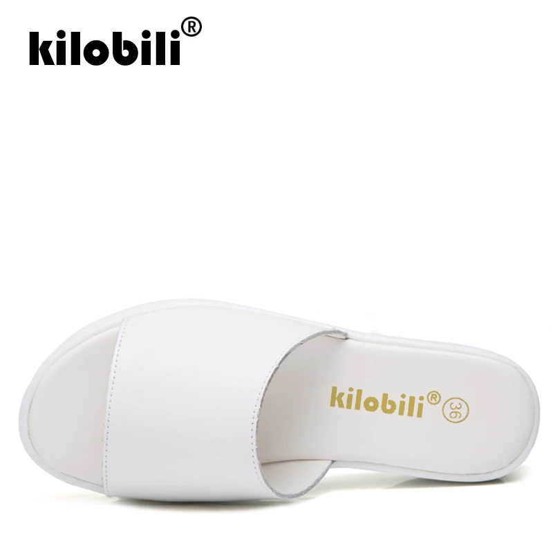 Kilobili/2019 г. летние женские шлепанцы черно белые Тапочки из натуральной кожи с