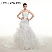 Forevergracedress Modest Strapless Long Wedding Dress New White Organza With Lace Up Back Bridal Gown Plus Size Custom Made