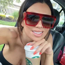 Итальянские брендовые дизайнерские Квадратные Солнцезащитные очки с плоским верхом для женщин и мужчин, Винтажные Солнцезащитные очки с негабаритной оправой UV400, мужские солнцезащитные очки, женские красные очки