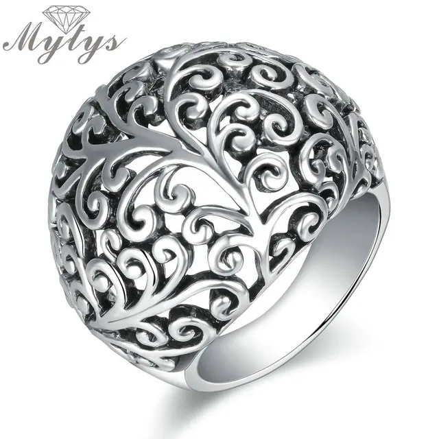 Mytys Anelli Antichi Hollow Motivo Ornamentale Grigio Anello di Figura Rotonda R Mytys Anelli Antichi Hollow Motivo Ornamentale Grigio Anello di Figura Rotonda R
