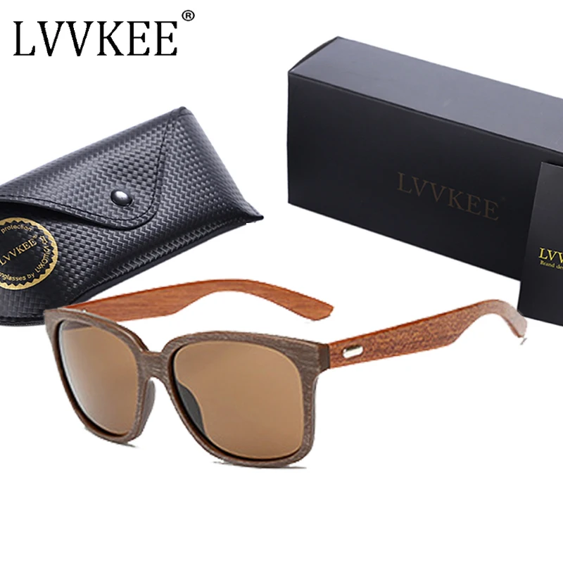 

LVVKEE high-quality Walnut Wood sunglasses bamboo sun glasses brown lens Women Men wooden sunglass Oculos gafas de sol feminino