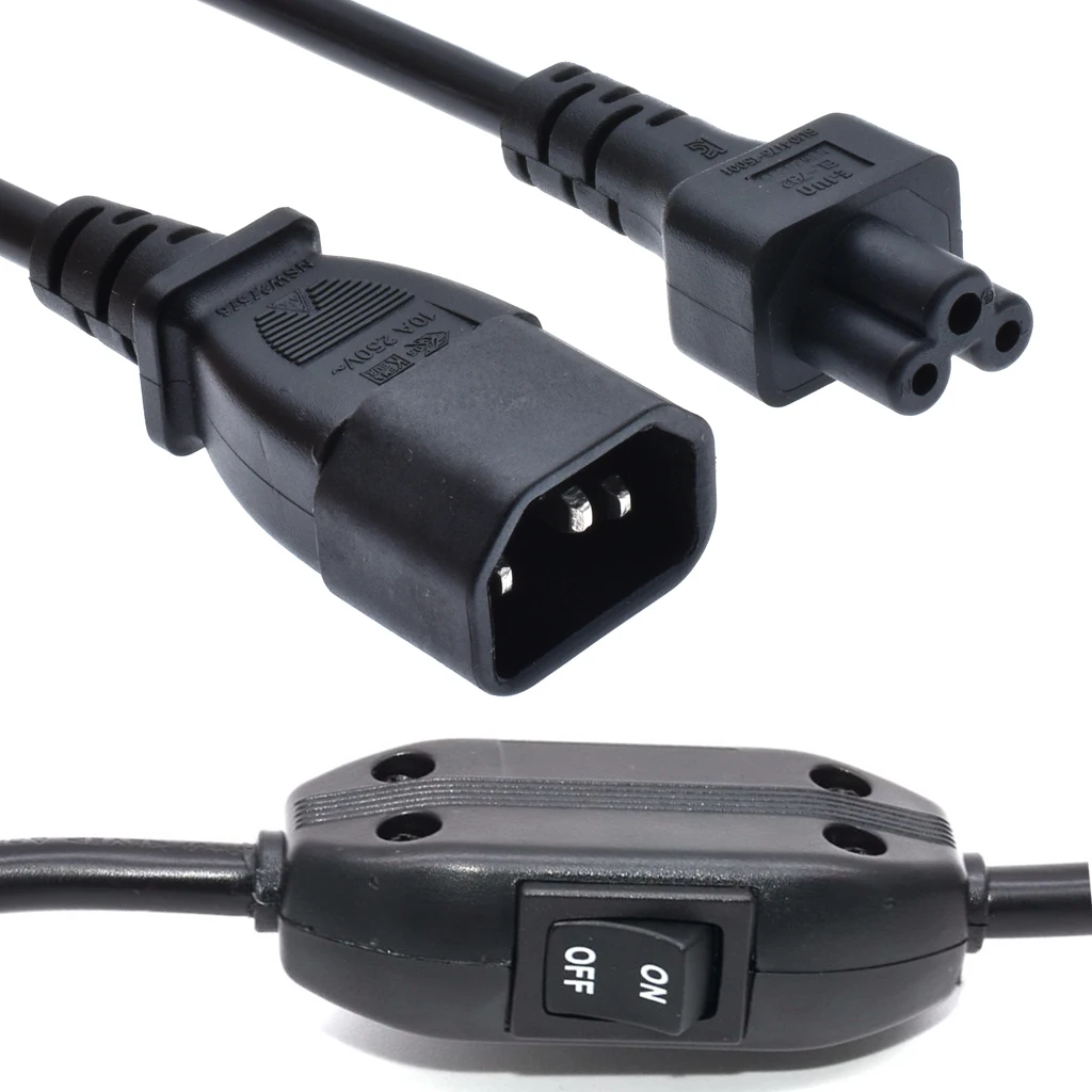 Удлинительный кабель 30 см IEC 320 C14 Male C5 Female с переключателем питания 10 А вкл/выкл