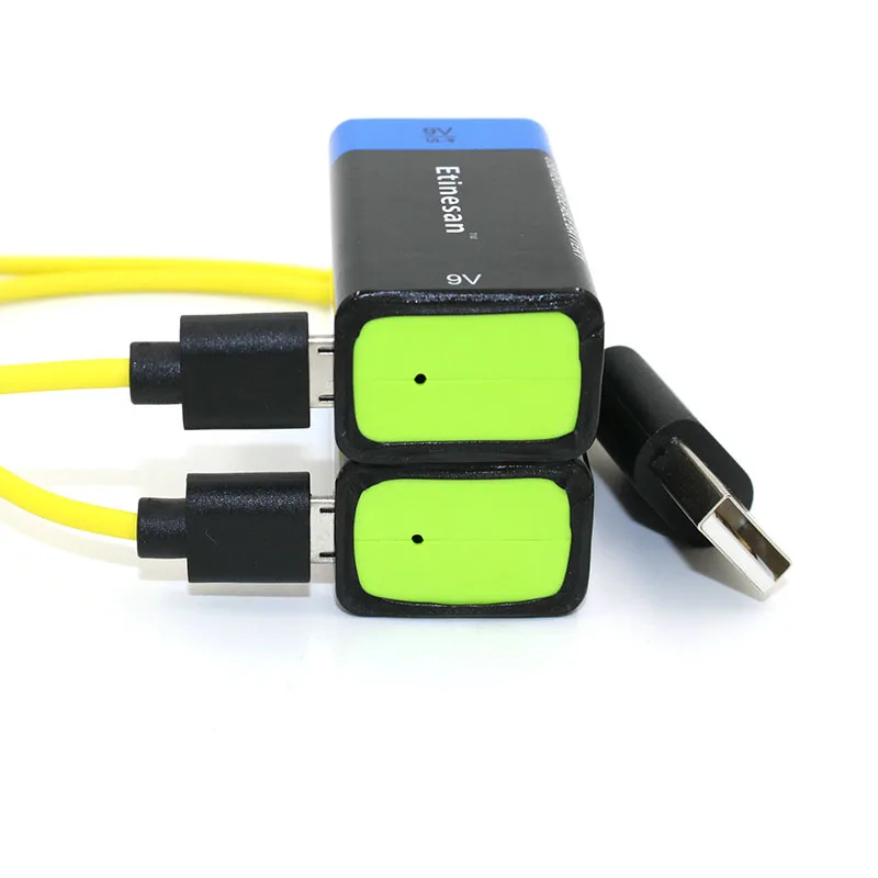 2 шт. литий полимерные ионные аккумуляторы 9 В 3600 МВтч + Кабель micro usb для