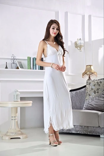 Women Dressing Nighty Gown Sheer Dress Evening Nightgown V Neck Nightie