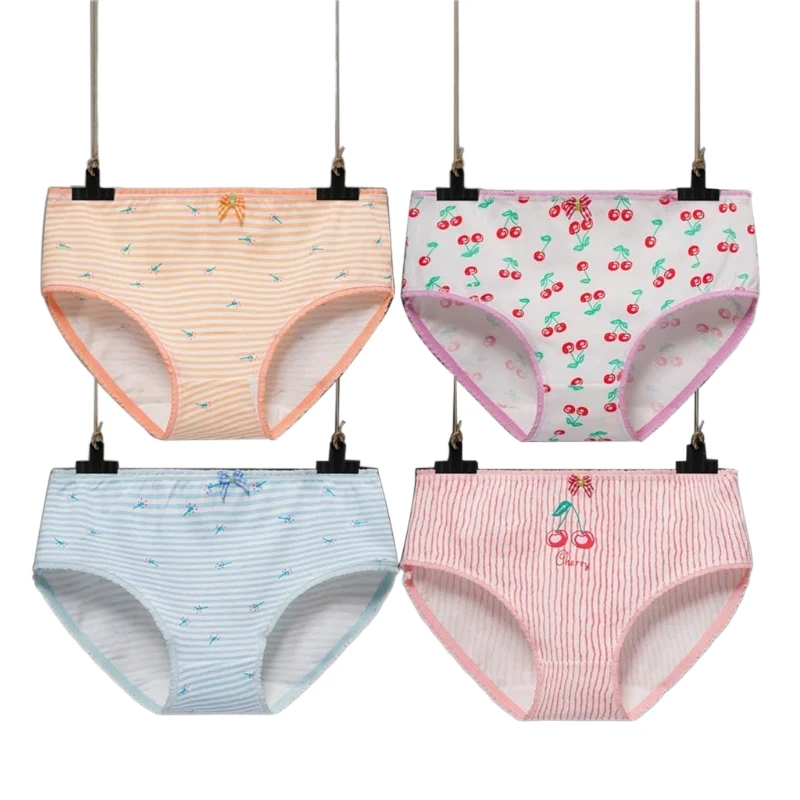 4Pcs Cherry Fruit Womens Underwear Cotton Teenage Girls Panties Bowknot Briefs