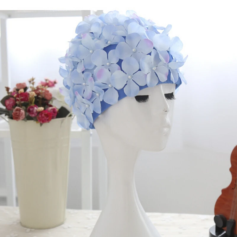 Шапочка для плавания 6 разноцветные цветы дизайнерская шапочка нежная Персонализированная трехмерная шапочка для плавания с лепестками для длинных волос распродажа - Цвет: blue