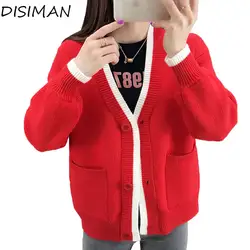 DISIMAN осень 2019 кардиган женский новый розовый зимний женский свитер одежда женский корейский стиль женский длинный кардиган свитера Топы