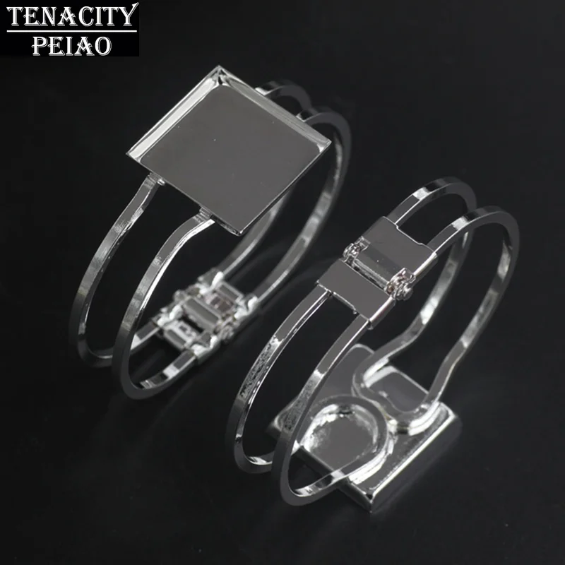 

Tenacity Peiao 25mm Silver Plated Square Bangle Base Bracelet Blank DIY Findings Tray Bezel Setting Cabochon Cameo