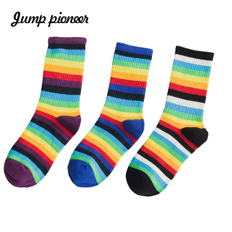 Jump Pioneer женские носки радужные зимние Ins Стиль Мульти полосатый сердце Хлопок