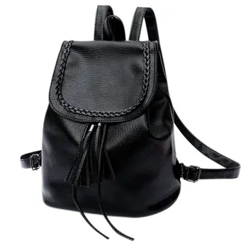 

Fashion Korean Women Casual Backpack Leather Tassels Solid Color Drawstring Bags Big Capacity Girls School Shoulder Bag New