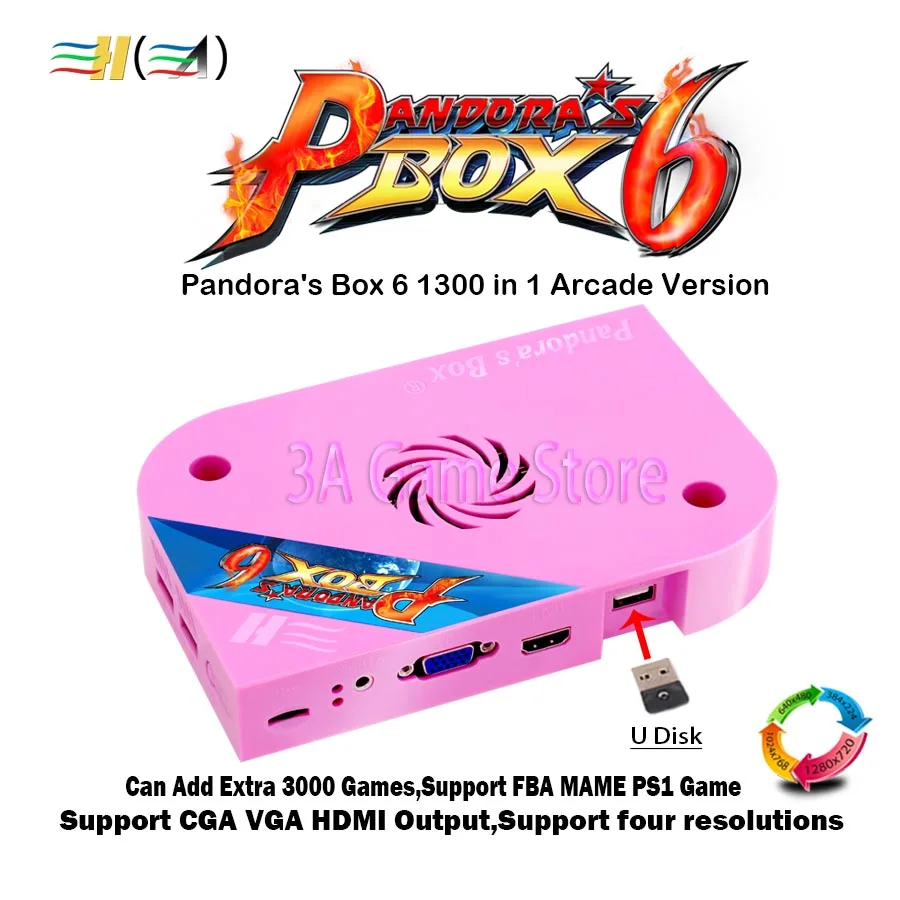 Новинка Pandora Box 6 1300 в 1 аркадная версия розовая доска для игры jamma CGA VGA HDMI выход для аркадной машины шкаф консоль CRT