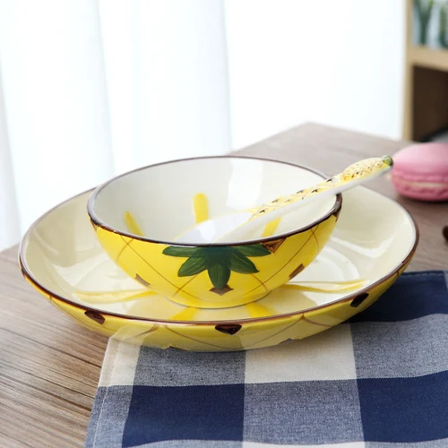 Кухонная посуда фруктовое блюдо, керамическая креативная Милая рисовая десертная чаша, японский креативный керамический детский мультяшный набор столовых приборов - Цвет: N