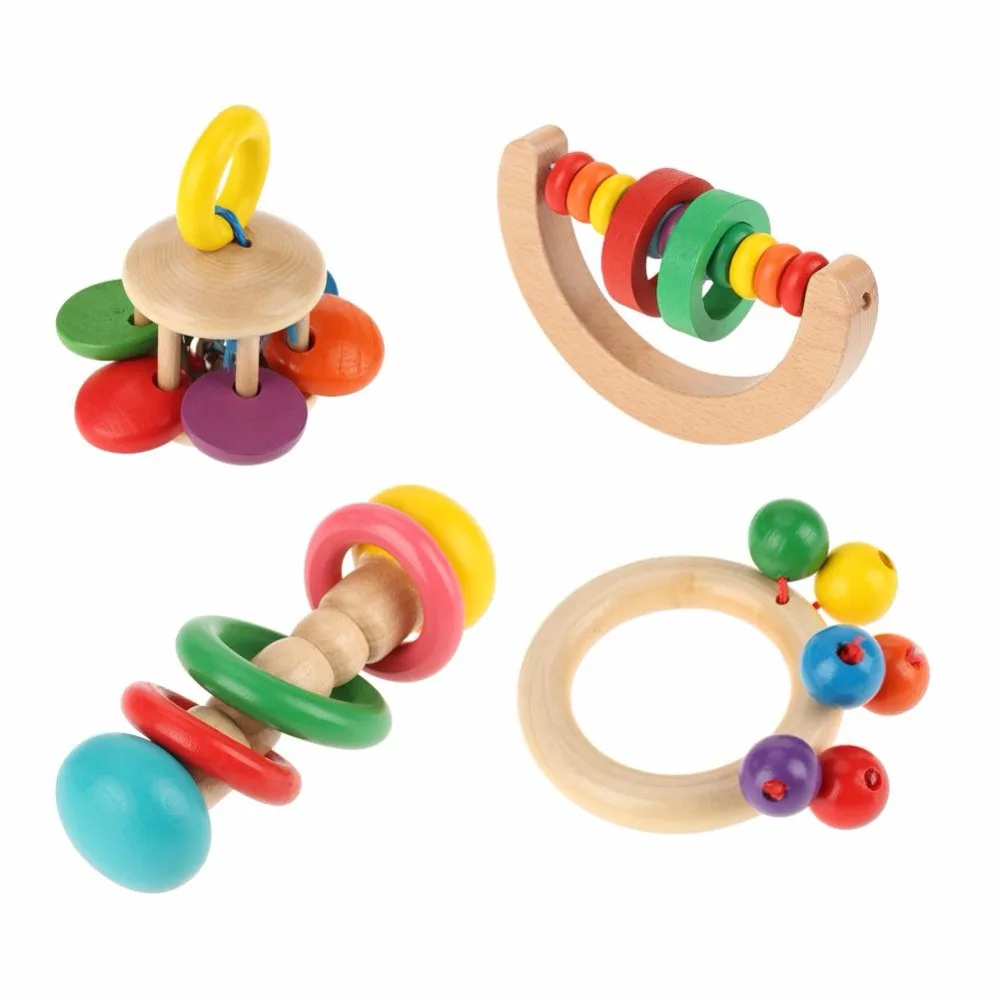 Baby Rattle Toys Rattles Grasp Play Game Teething Wooden Toys Infant