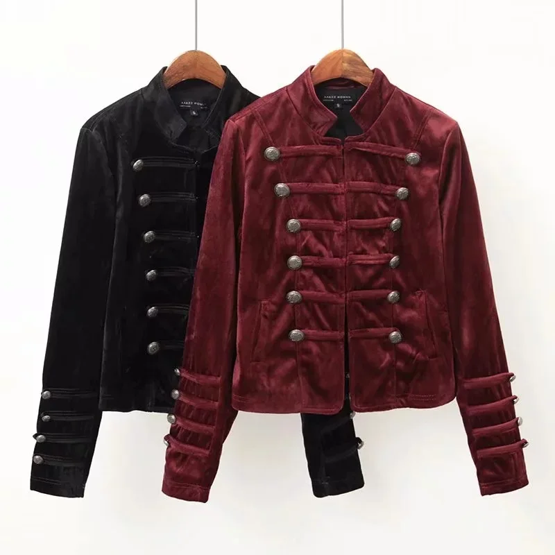 

The New Retro Military Uniform In Europe United States Winter 2019 The Wind-iron Buckle Velvet Jacket for Women's Jackets Coat