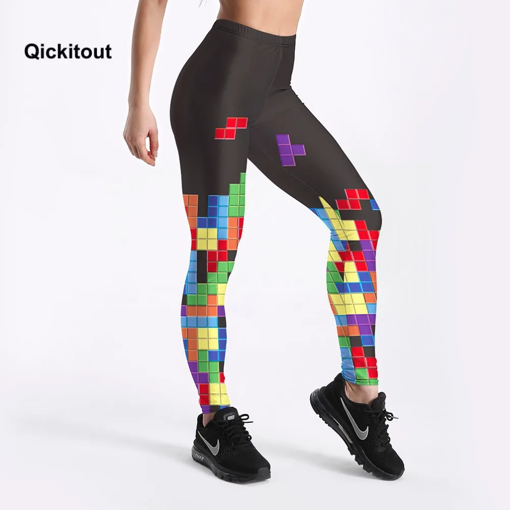 

Fashion New Arrival! Wholesale+Drop Shipping! Slim Leggings For Women Colorful Tetris Digital Printing Elasticity Pants Elastic