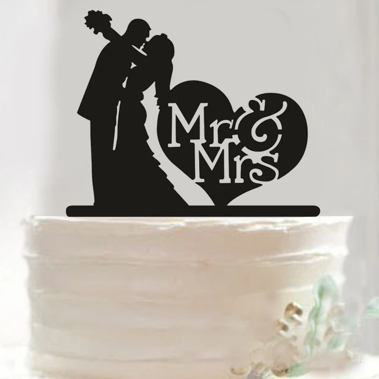 Decoration De Gateau De Mariage Mr Mrs En Forme De Cœur Sur Support Aliexpress