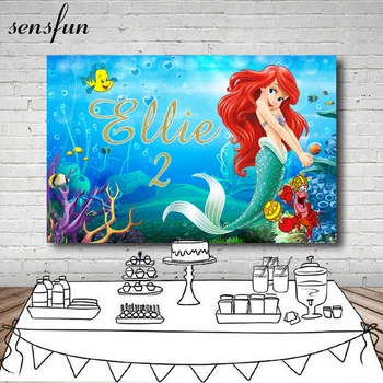 

Sensfun Girls Little Mermaid Photography Backdrop Custom Name Years Under The Sea Fish Bubble Backgrounds For Photo Studio
