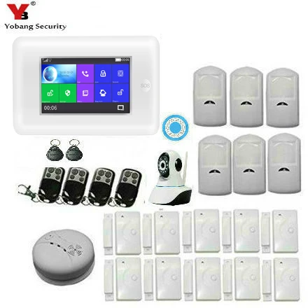 

Yobang Security Touch Screen GSM WIFI APP Control Home Security Smart House Alarm System Smoke Fire Alarm Video IP Camera