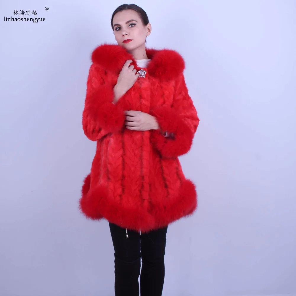 

Linhaoshengyue women mink fur coat fox fur collar fox fur Cuff fox fur