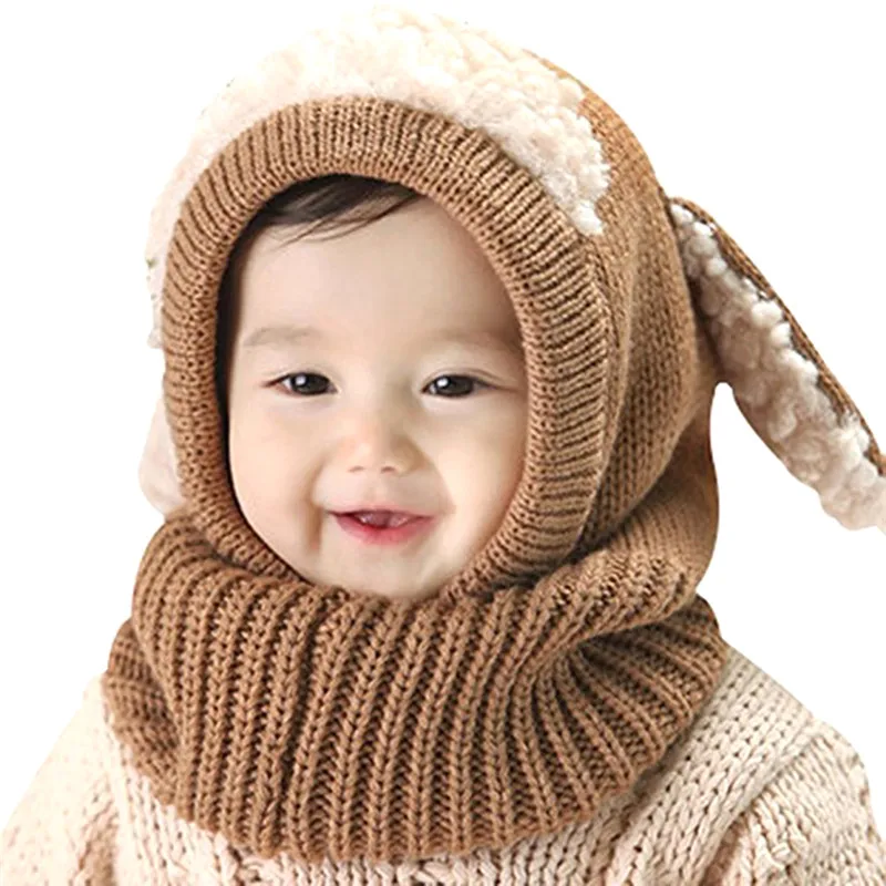 Милая Детская вязаная шапка плащ шарф Мода Earflap Bunny Ears рукавом Кепки для ребенка