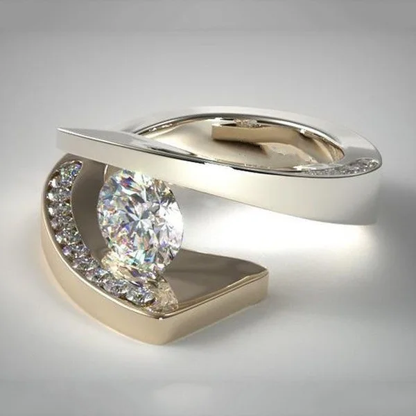 Роскошное мужское женское кольцо с большим кристаллом, кольцо из желтого золота 18 К, свадебные ювелирные изделия, обручальные кольца для мужчин и женщин - Цвет основного камня: 1