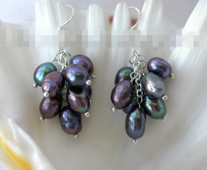

HOT SELL - 1627 baroque black freshwater pearl dangle grape earrings -Top quality free shipping