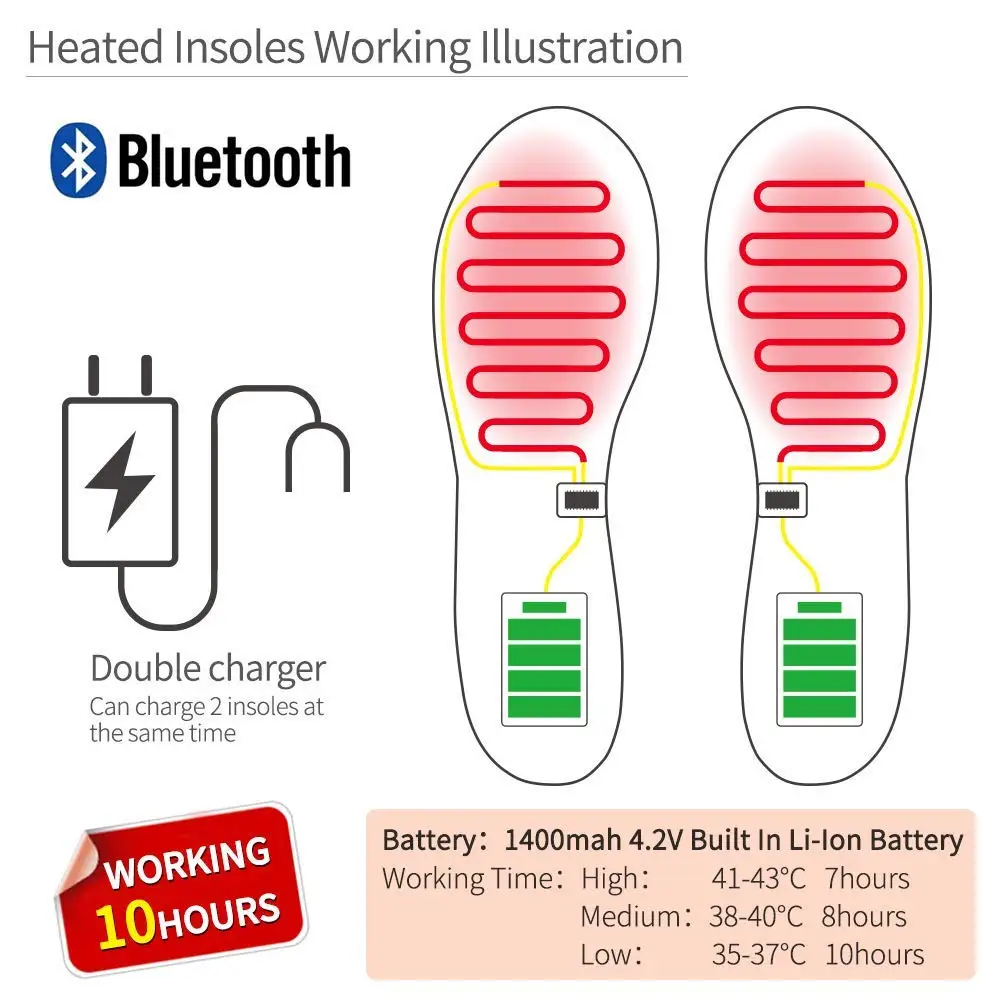 Смарт-стельки с подогревом, унисекс, сохраняющие тепло, для обуви, ботинок, перезаряжаемые, Bluetooth, приложение, контроль, Нескользящие стельки, несколько размеров