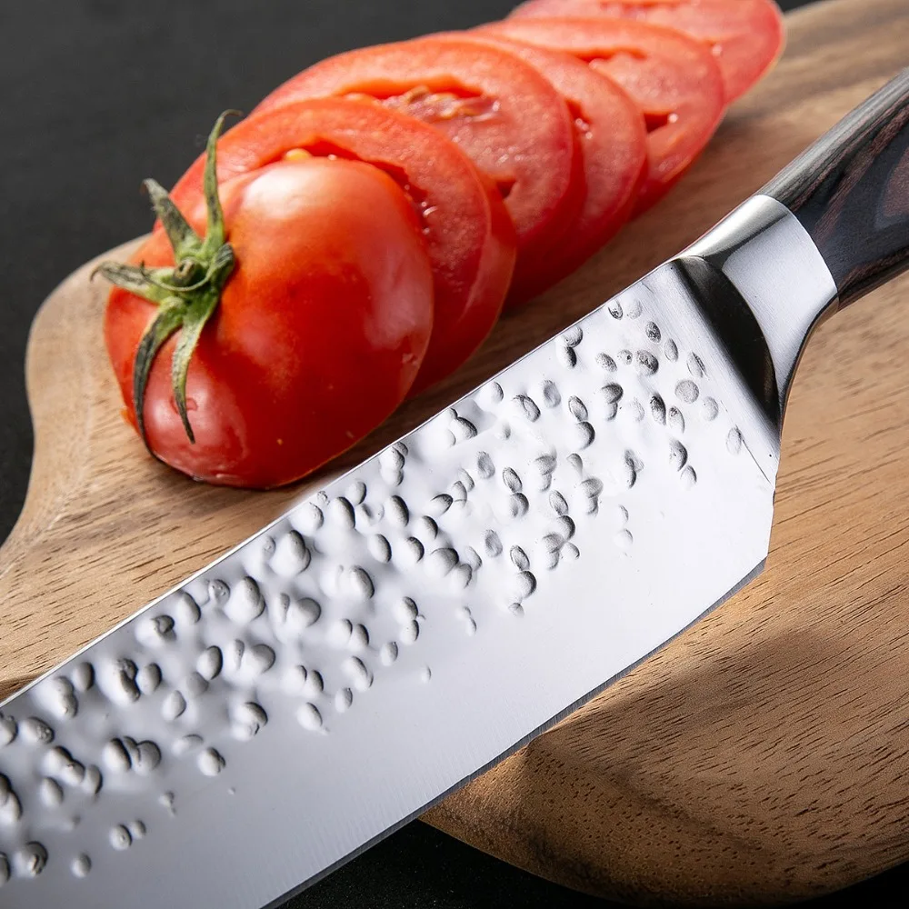 Новые поварские ножи 8 дюймов ручной работы из кованой нержавеющей стали 7Cr17Mov Острый кухонный нож Santoku филе Кливер инструмент для нарезки