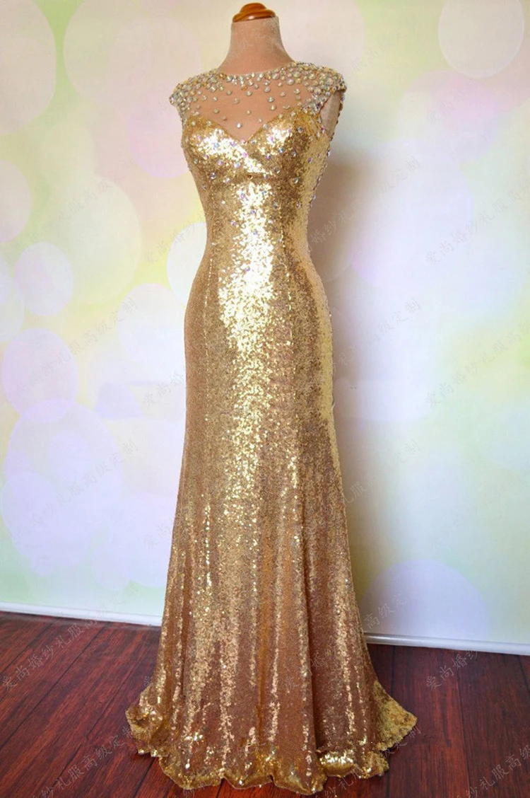 gold sheer prom dress