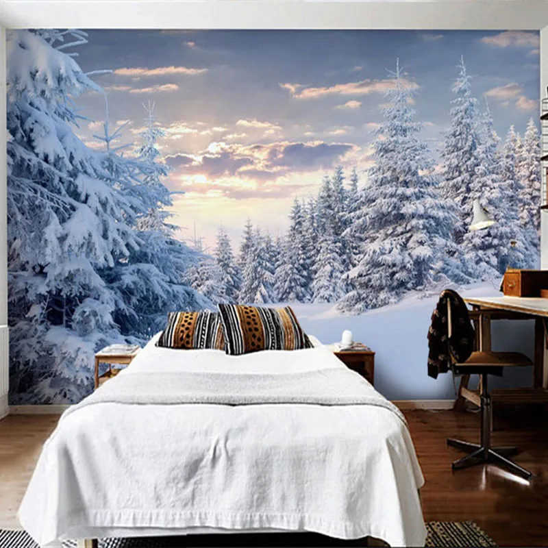 

Custom Mural Wallpaper 3D Snow Mountain View White Forest Scenery Photo Wall Painting Living Room Restaurant Papel De Parede 3 D