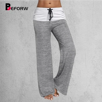 

BEFORW High Waist Harem Pants Women 2018 New Fashion Drawstring Splice Straight Trousers Multicolor Casual Wide Leg Pants