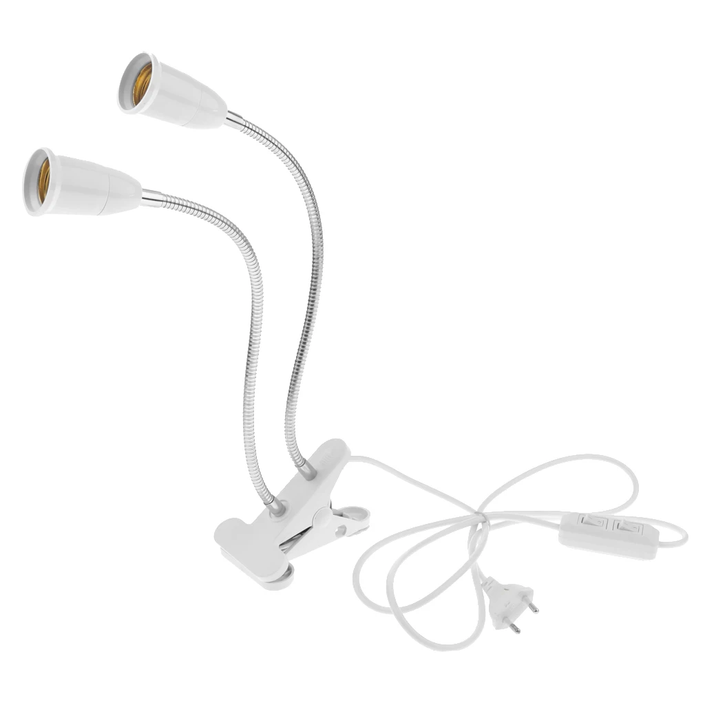 E27 LED Planting Grow Light Clip On Flexible Lamp Holder Can 360° Adjustable Lamp Holder Arms Eu Plug Dual Head