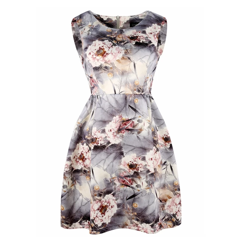 Для женщин новые летние модные Printed A Line Dress платье без рукавов с круглым вырезом