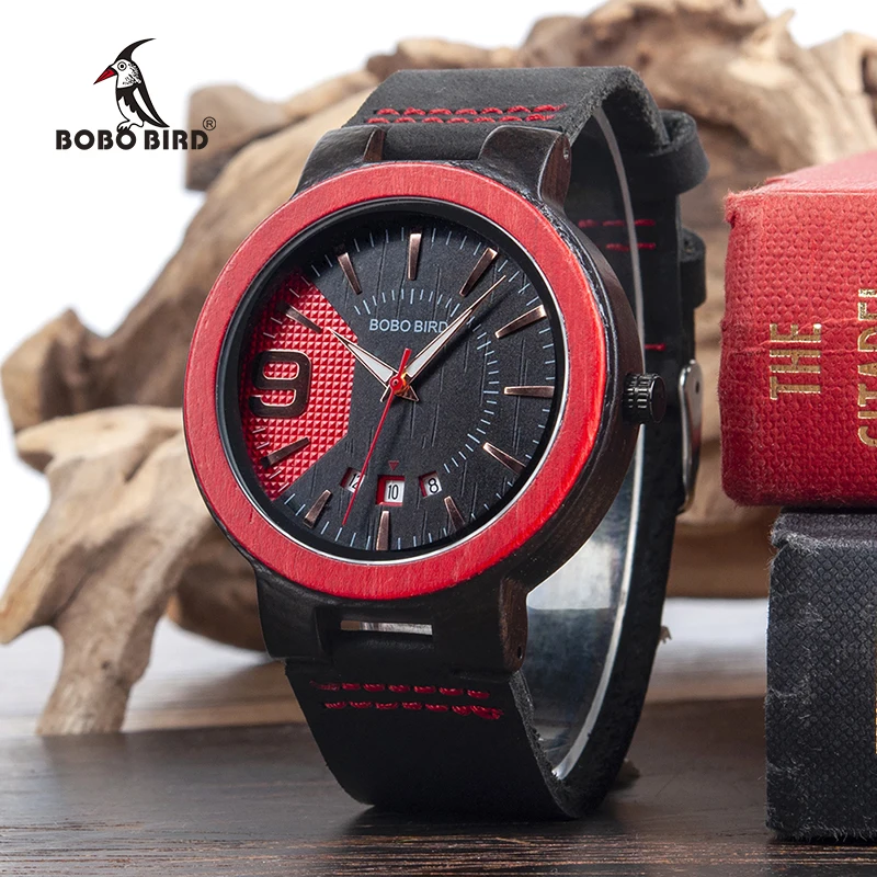 BOBO BIRD Men Watch Red Sandalwood Analog Quarzt Wristwatch Men's Casual Dress Wristwatch in Gift Box relojes hombre 2017