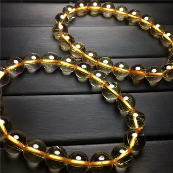

Natural Crystal Beads Bracelet Gold Titanium Rutilated AAA 9-8mm